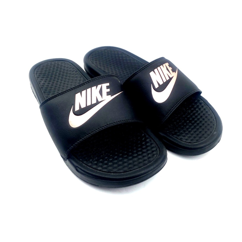 Nike Sandals Benassi Women Size 8 Black Pink Summer Slip On Footwear